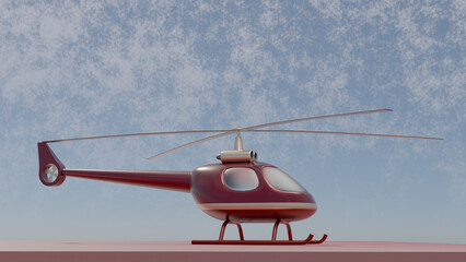 red helicopter isolated on the realistic sky background 3d render .3d illustration