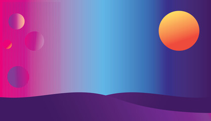 Background template with colored balloons and waves. Movements of curved stripes of soft purple. Gradient. For business presentation, wallpaper, cover design, fabric, poster. Banner. Vector 