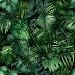 Naklejka na ściany i meble Seamless pattern with jungle leafs. Made with Generative AI.