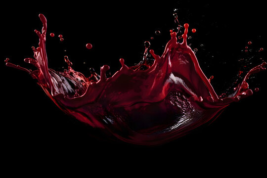 A splash of red wine on a black background, Generative AI