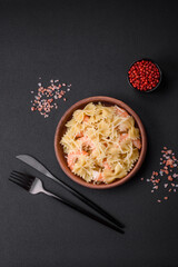 Delicious farfalle pasta with langoustine shrimp with creamy sauce