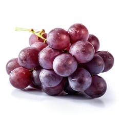 Fototapeta premium Bunch of ripe red grapes with leaves isolated on white 