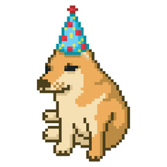 Fototapeta premium Birthday dog, pixel art meme