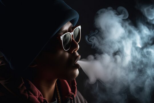 A fictional person. Stylish person vaping