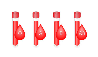 Donor blood types compatibility diagram. ABO Blood groups. Blood donation. Four blood types, A,B, AB and O groups, made up from combinations of the type A and type B antigens. Vector illustration. - obrazy, fototapety, plakaty