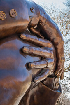 Boston, MA, US-March 21, 2023: The Embrace sculpture in the Boston Common honoring Dr. Martin Luther King and his wife Coretta Scott King.