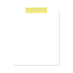 Blank instant photo frame template with adhesive tape isolated. Vector illustration