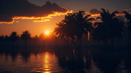 Fototapeta na wymiar Sunset over the river.