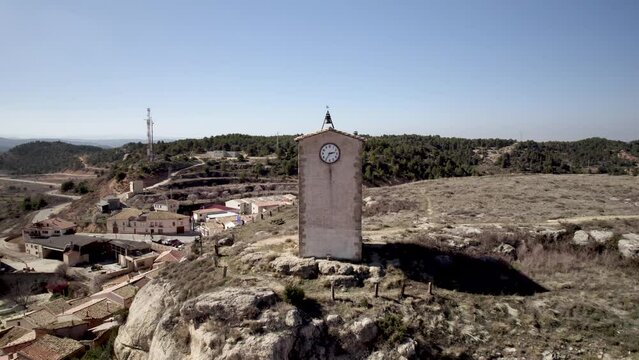 Aerial view of the Village of Monroyo in Matarranya Region, Teruel Province, Spain