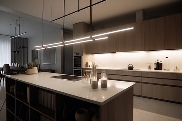 Fototapeta na wymiar minimalistic design modern kitchen interior LED 