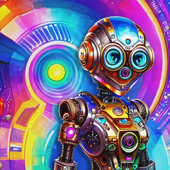ROBOT - colorful background, T-SHIRT SERIE - READY TO PRINT, T-shirt design, Tshirt designs, vintage, digital art, T-shirt design, abstract, 3d, illustration, colorful, poster, PS & generative AI