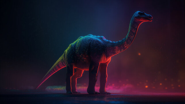 Beautiful Apatosaurus lit with Colourful Light