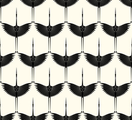 Herons in Art Deco style. Seamless Pattern for interior decoration, textiles. Fashionable home decor. Vector illustration texture isolated on white vintage background - obrazy, fototapety, plakaty