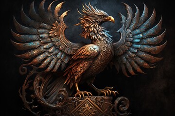 Radiance and Power - A Timeless Phoenix Adorned on Ancient Artefact Generative AI