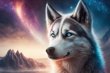 Miracle of the Frozen Stars: A Fantasy Siberian Husky Illustration Generative AI