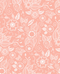 Oriental style small flowers and leaves seamless pattern vector illustration