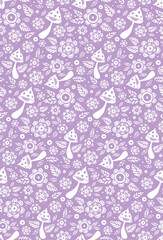 Small flowers and mushrooms seamless pattern vector illustration