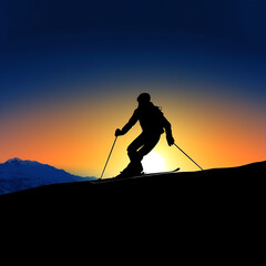 silhouette, sport, ski, winter, skiing, vector, snow, skier, people, illustration, sports, golf, action, black, player, fun, cold, competition, boy, mountain, extreme, activity, generated ai