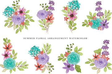 cute hand painted summer flower and leaf arrangement watercolor collection
