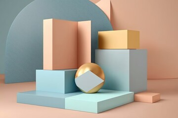 Abstract minimal geometric forms. Glossy colorful podium for product presentation