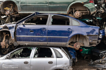 Pile Of Crushed cars for Scrap and recycling