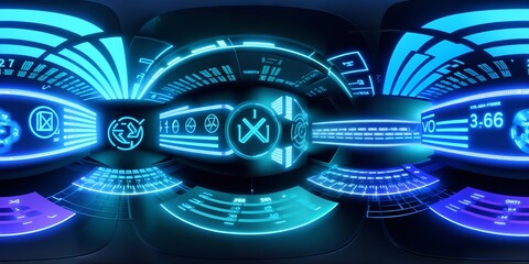 Photo of a futuristic display with neon lights shining brightly