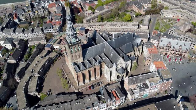 Aerial drone view of the Steven's Church is the oldest and largest sanctuary in Nijmegen the Netherlands the building is built on a small hill known as the Hundisburg 4k high resolution footage