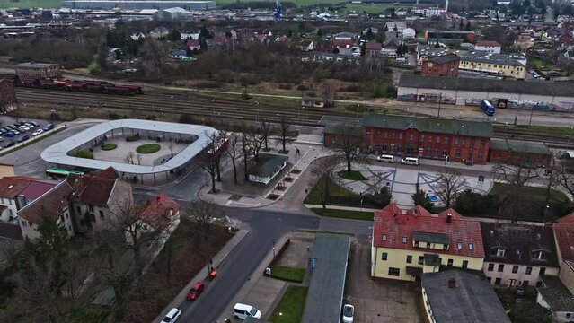 Aerial view of Haldensleben main train and bus station , Germany