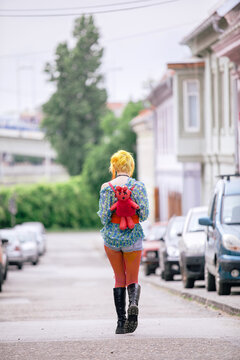 Woman walking trough the city