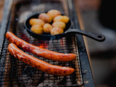 Swedish hot dogs and hasselback potatoes. 