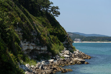 Resorts in Bulgaria. Kiten, Burgas Province, Bulgaria. The Black Sea coast, made of sedimentary rocks.