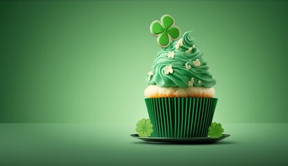 Plakat Saint Patrick's Day green cupcake, Generative AI
