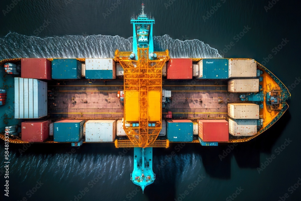 Wall mural Many different containers on deck of cargo ship, global business logistics, created with generative ai