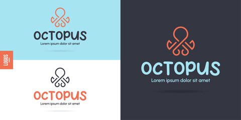 Octopus Minimalist Logo - Flat Design - Thin Outline - Elegant and Rounded - Modern Design and Typography - obrazy, fototapety, plakaty
