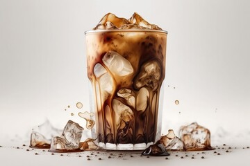 Ice latte coffee cold drink in a glass isolated background illustration Generative AI