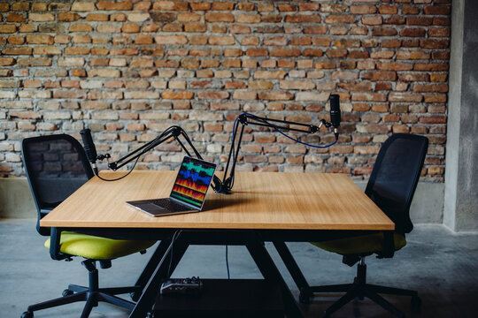Studio for podcast set in industrial style building