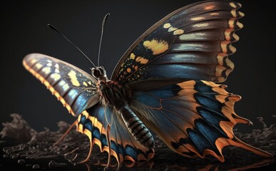 Fototapeta na wymiar Colourful butterfly, beautiful glowing multi-coloured butterfly