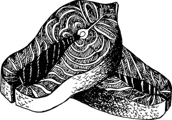 Hand drawn salmon fish steak. Doodle stile illustration