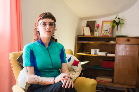 Artist at her studio
