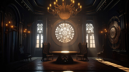 Obraz premium Gothic Interior, Gold Accents. Generative AI