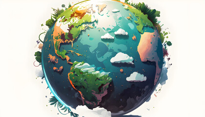 planet earth illustration. Symbol of life, nature, fund, ecology, international events. Hand drawn on background, isolated clip art element for design.