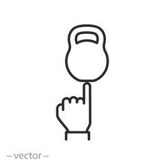 weight on little finger icon, lifting light dumbbell, thin line symbol on white background - editable stroke vector illustration
