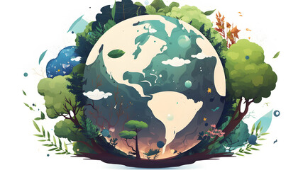 planet earth illustration. Symbol of life, nature, fund, ecology, international events. Hand drawn on background, isolated clip art element for design.