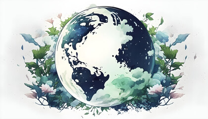 planet earth illustration. Symbol of life, nature, fund, ecology, international events. Hand drawn on background, isolated clip art element for design.