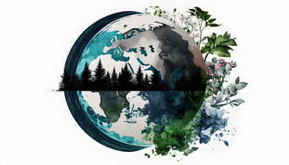 planet earth illustration. Symbol of life, nature, fund, ecology, international events. Hand drawn on background, isolated clip art element for design.