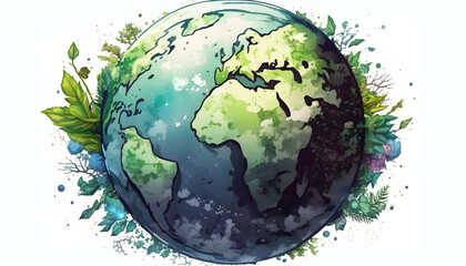 planet earth illustration. Symbol of life, nature, fund, ecology, international events. Hand drawn on background, isolated clip art element for design.