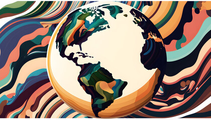planet earth illustration. Symbol of life, nature, fund, ecology, international events. Hand drawn on background, isolated clip art element for design.