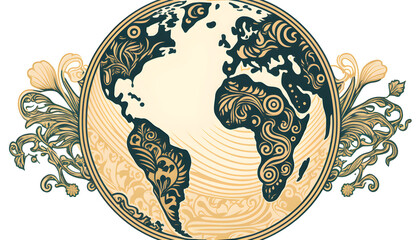 planet earth illustration. Symbol of life, nature, fund, ecology, international events. Hand drawn on background, isolated clip art element for design.