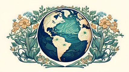 planet earth illustration. Symbol of life, nature, fund, ecology, international events. Hand drawn on background, isolated clip art element for design.