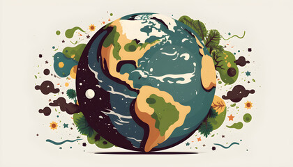 planet earth illustration. Symbol of life, nature, fund, ecology, international events. Hand drawn on background, isolated clip art element for design.